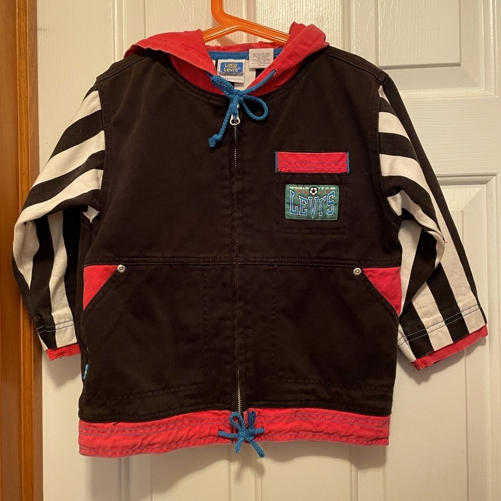 Little Levi’s size 5 vintage hooded jacket - red, white, and black